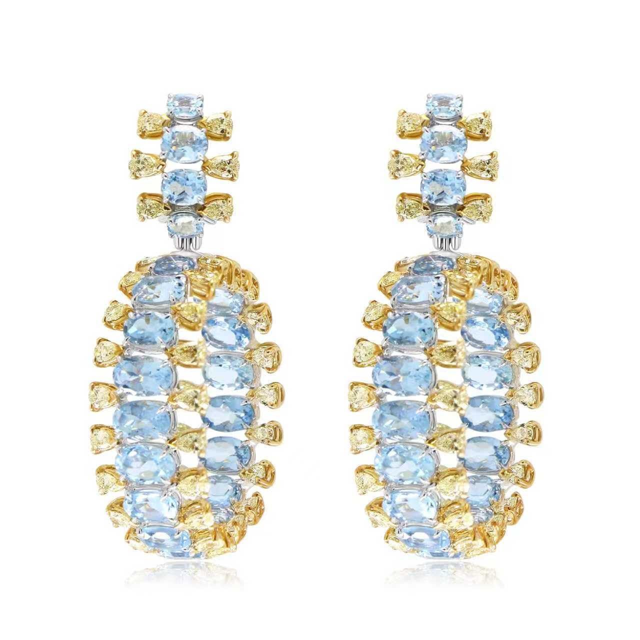 Aquamarine and Yellow Diamond Earrings - Winfrey H.