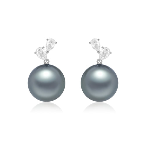 Black Pearl and Diamond Earrings - Winfrey H.