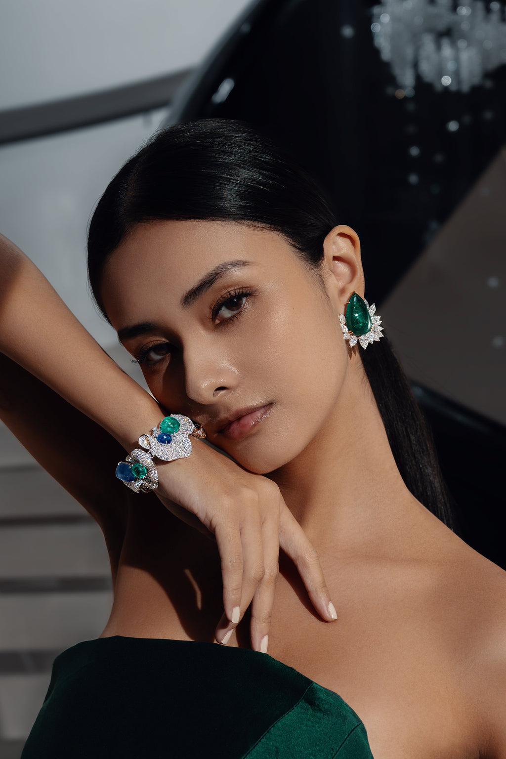 Emerald and Sapphire Earrings - Winfrey H.