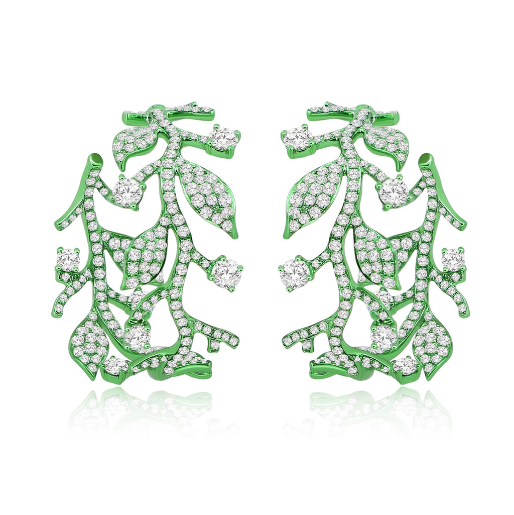 Emerald Leaf Diamond Earrings - Winfrey H.