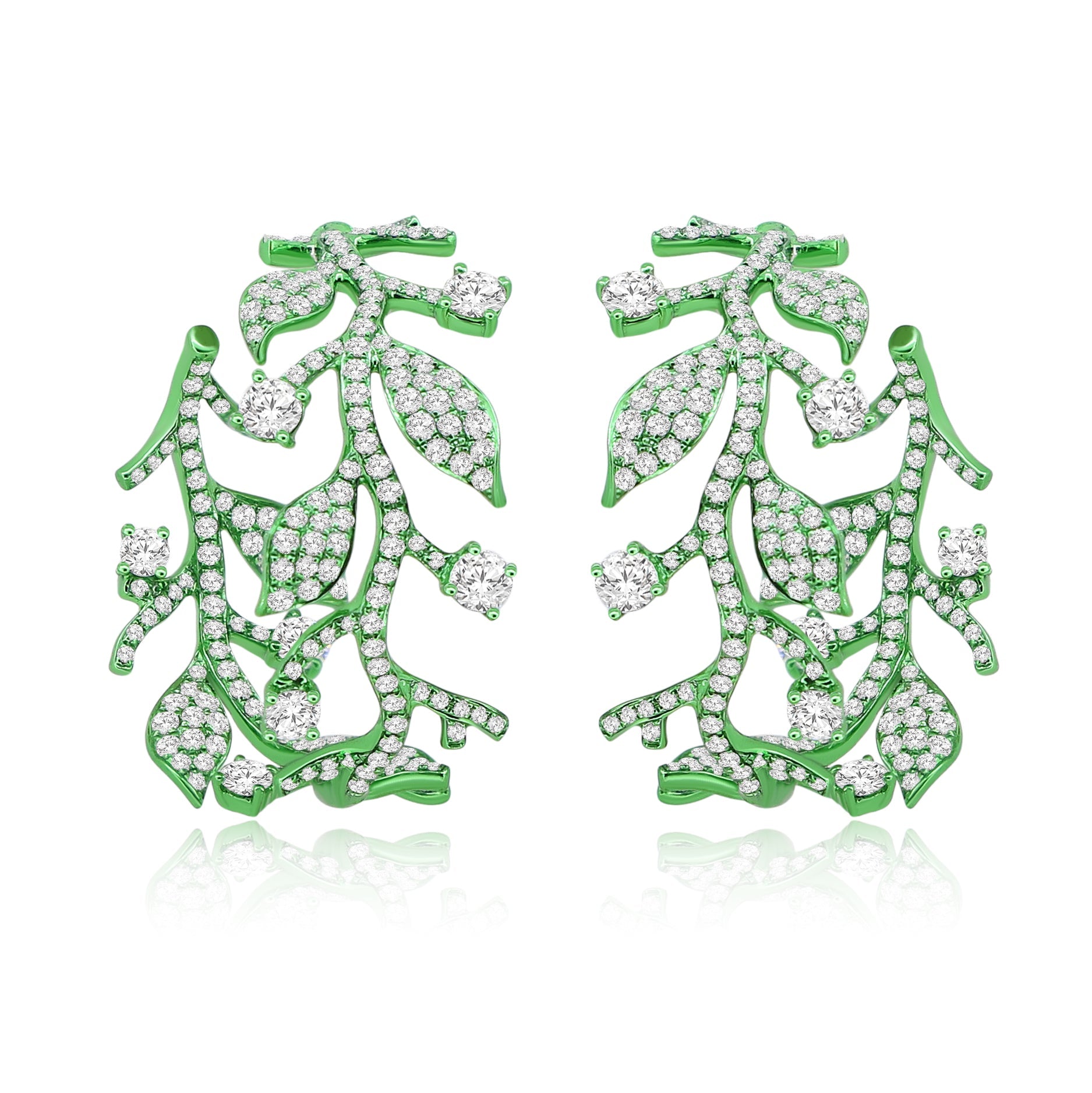 Emerald Leaf Diamond Earrings - Winfrey H.