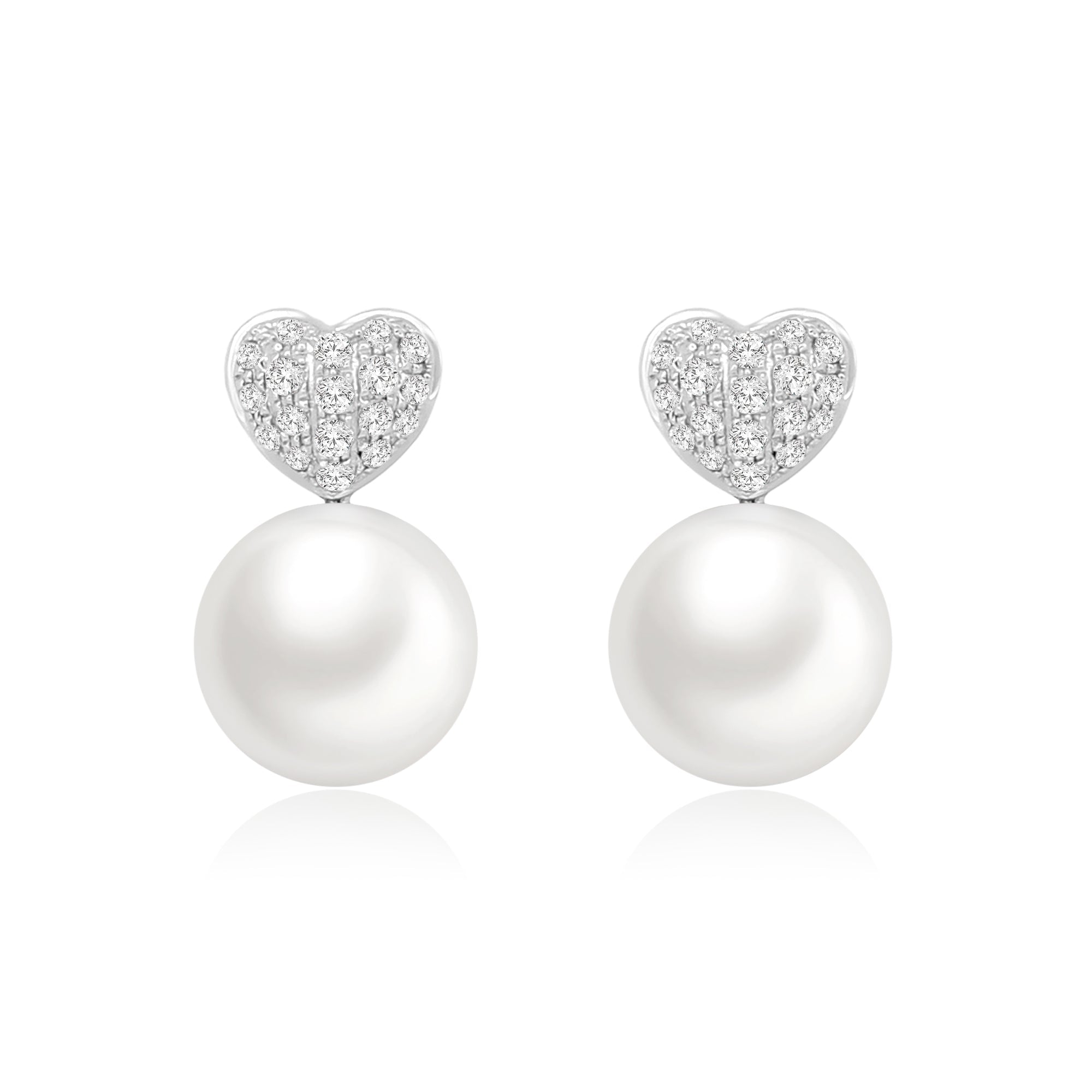 Heart - Shaped Diamond and Pearl Earrings - Winfrey H.