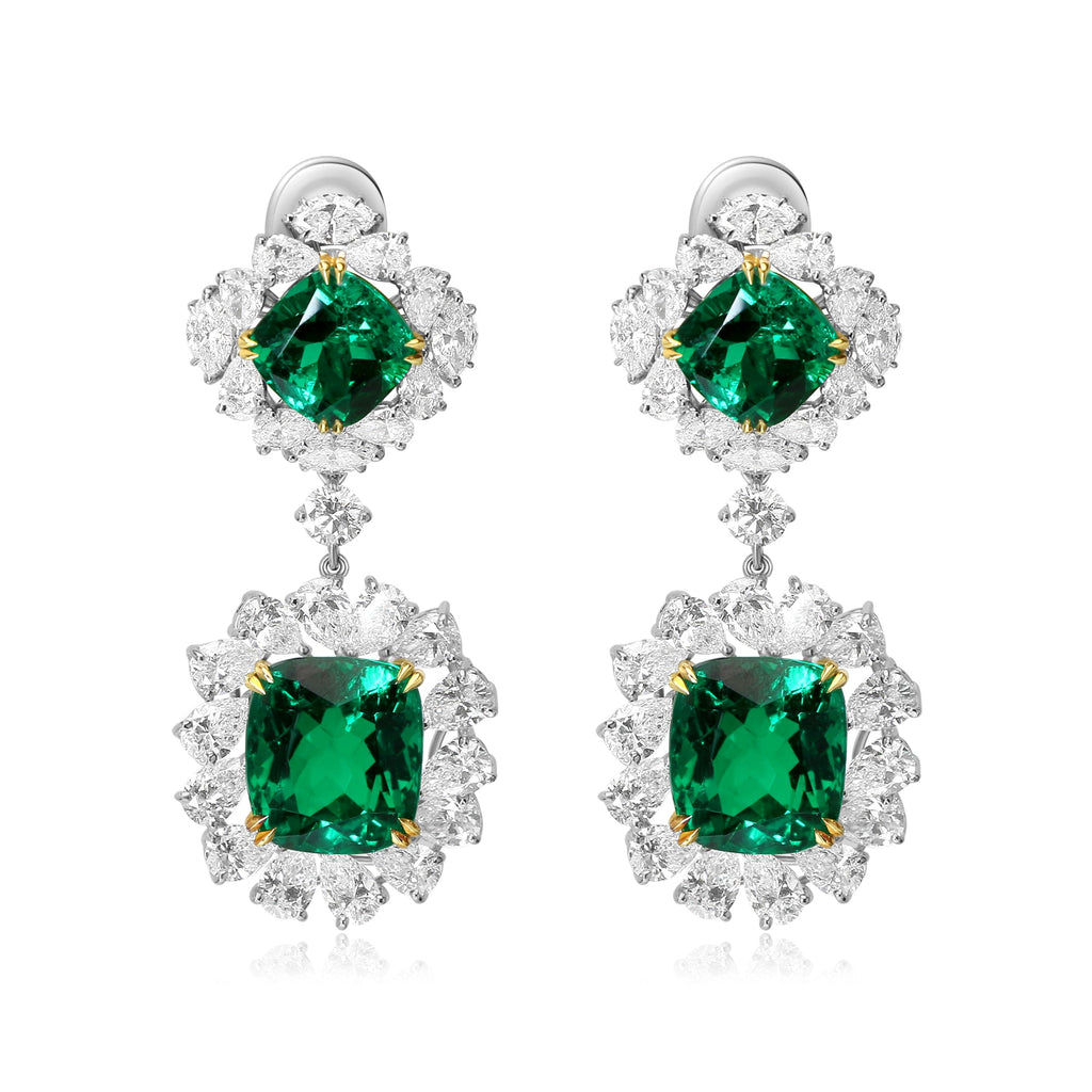 Radiant Square Drop Emerald Earrings - Winfrey H.